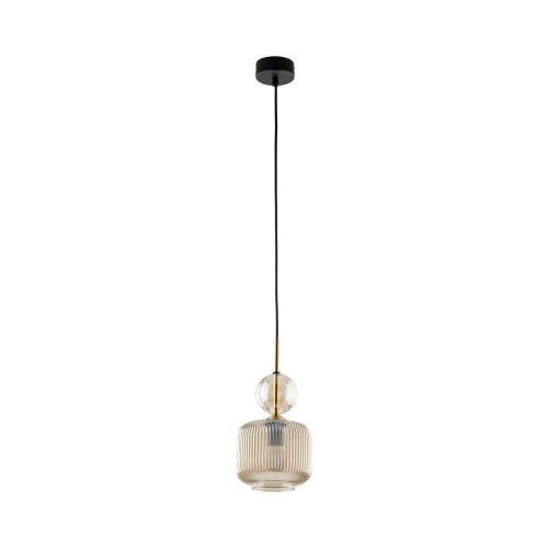LAMPAMI - lampa wisząca do sypialni, lampa wisząca nad stół w jadalni, przytulna lampa do sypialni, modna lampa do salonu, lampa kula szklana bursztynowa ryflowana SOPHIA COGNAC