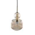 LAMPAMI - lampa wisząca do sypialni, lampa wisząca nad stół w jadalni, przytulna lampa do sypialni, modna lampa do salonu, lampa kula szklana bursztynowa ryflowana SOPHIA COGNAC