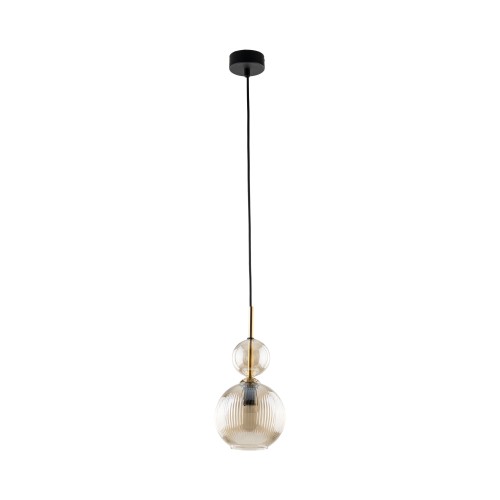 LAMPAMI - lampa wisząca do sypialni, lampa szklana kula ryflowana, lampa wisząca kula szklana, przytulna lampa do sypialni, modna lampa do salonu, lampa nad stołem w jadalni SOPHIA COGNAC
