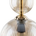 LAMPAMI - lampa wisząca do sypialni, lampa szklana kula ryflowana, lampa wisząca kula szklana, przytulna lampa do sypialni, modna lampa do salonu, lampa nad stołem w jadalni SOPHIA COGNAC