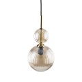 LAMPAMI - lampa wisząca do sypialni, lampa szklana kula ryflowana, lampa wisząca kula szklana, przytulna lampa do sypialni, modna lampa do salonu, lampa nad stołem w jadalni SOPHIA COGNAC