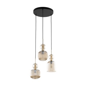 Lampa sufitowa wisząca 3 punktowa klosze szkło ryflowane 3xE14 SOPHIA COGNAC