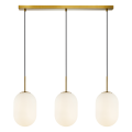 LAMPAMI - lampa nad stół do jadalni złota wisząca kule, elegancka lampa wisząca potrójna, klosze białe kule, lampa wisząca ALIAS GOLD
