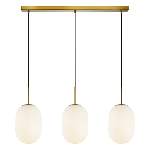LAMPAMI - lampa nad stół do jadalni złota wisząca kule, elegancka lampa wisząca potrójna, klosze białe kule, lampa wisząca ALIAS GOLD