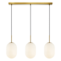 LAMPAMI - lampa nad stół do jadalni złota wisząca kule, elegancka lampa wisząca potrójna, klosze białe kule, lampa wisząca ALIAS GOLD