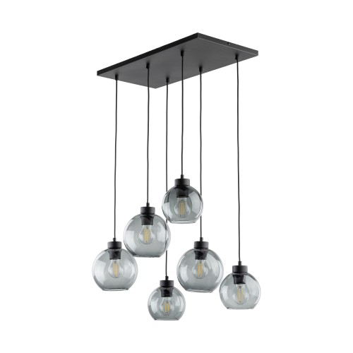 LAMPAMI - żyrandol do salonu czarny wiszący,  szklane kule, bardzo duża lampa wisząca, żyrandol do salonu loftowy, żyrandol do sypialni, żyrandol do jadalni nad stół CUBUS GRAPHITE 6