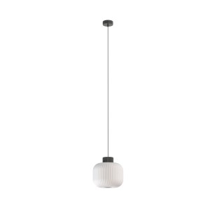 Lampa wisząca do wysokiego salonu 170 cm szkło ryflowane białe z szarym 1xE27 AURORA