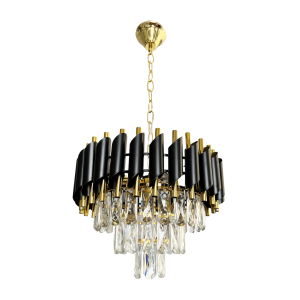 Nowoczesny żyrandol do salonu z kryształkami 5xE14 CRISTAL GOLD BLACK 