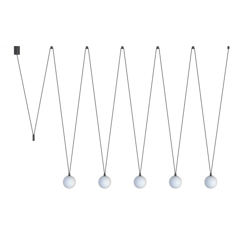 LAMPAMI - podłużna lampa nad stół wisząca białe kule, oświetlenie do jadalni nad stół, lampa wisząca kule białe,  oświetlenie nad stół, oświetlenie do salonu i jadalni, oświetlenie nad wyspę kuchenną SLING V NOWODVORSKI
