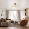 LAMPAMI - żyrandol przysufitowy boho z drewnem, żyrandol do pokoju dziennego, żyrandol do kuchni, przytulna lampa do sypialni, żyrandol do salonu, stylowa lampa do salonu, żyrandol do niskiego salonu VAIO