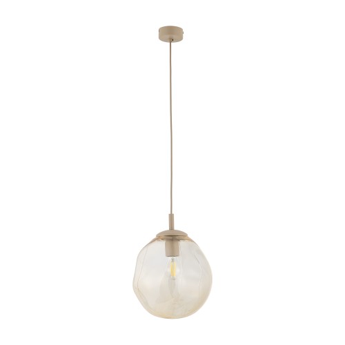 LAMPAMI - lampa wisząca kula szklana nieregularna bursztynowa, przytulna lampa do sypialni,  klosz kula szklana, lampa do kuchni wisząca nad wyspą, modna lampa do salonu, lampa wisząca pojedyncza, oświetlenie dekoracyjne do salonu LAVA M SABIA