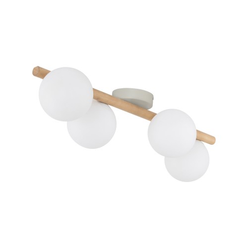 LAMPAMI - lampa sufitowa kule białe z drewnem, lampa kule szklane, lampa sufitowa do kuchni, lampa do salonu, lampa na niski sufit, lampa sufitowa kule, lampa w korytarzu ESTERA WOOD