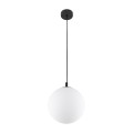 LAMPAMI - lampa sufitowa wisząca klosz kula mleczna, długa lampa, lampa do kuchni nad wyspę, lampa do jadalni nad stół, lampa do sypialni wisząca przy łóżku, oświetlenie nad kanapą w salonie ESME WHITE