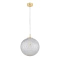LAMPAMI - lampa złota kula wisząca szkło ryflowane, lampa wisząca kula szklana, elegancka lampa na wysoki sufit, lampa wisząca pojedyncza CADIX GOLD