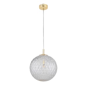 Lampa złota kula wisząca szkło ryflowane 220 cm 1xG9 CADIX GOLD