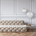 LAMPAMI - lampa złota kula wisząca szkło ryflowane, lampa wisząca kula szklana, elegancka lampa na wysoki sufit, lampa wisząca pojedyncza CADIX GOLD