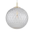LAMPAMI - lampa złota kula wisząca szkło ryflowane, lampa wisząca kula szklana, elegancka lampa na wysoki sufit, lampa wisząca pojedyncza CADIX GOLD