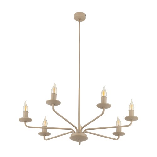 LAMPAMI - beżowy żyrandol rustykalny do salonu, żyrandol do salonu, żyrandol nad stół do jadalni, beżowa lampa wisząca stylizowana, żyrandol świecznikowy LIMAL SABIA