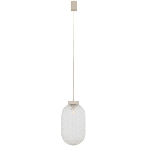 LAMPAMI - beżowa lampa wisząca szklana, lampa sufitowa pojedyncza, lampa do sypialni, modna lampa do salonu, lampa wisząca nad stół w jadalni, oświetlenie nad wyspę kuchenną MALINDI A NOWODVORSKI