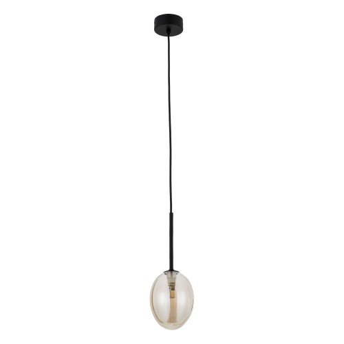 LAMPAMI - lampa wisząca szklana kula bursztynowa, lampa wisząca z kloszem, lampa sufitowa pojedyncza, lampa wisząca do sypialni przy łóżku, lampa do kuchni nad wyspę, lampa wisząca dekoracyjna PEARL COGNAC