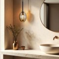 LAMPAMI - lampa wisząca szklana kula bursztynowa, lampa wisząca z kloszem, lampa sufitowa pojedyncza, lampa wisząca do sypialni przy łóżku, lampa do kuchni nad wyspę, lampa wisząca dekoracyjna PEARL COGNAC