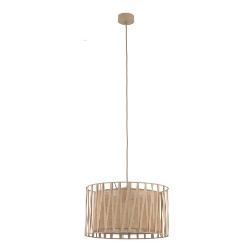 LAMPAMI - beżowa lampa wisząca pojedyncza, lampa wisząca boho, długa lampa wisząca z abażurem, lampa do jadalni, lampa do sypialni HARMONY SABIA JUTA