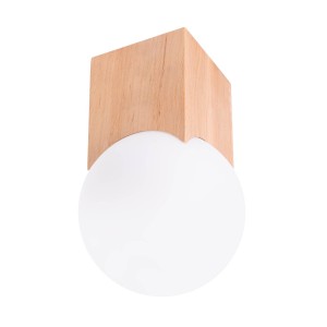 Lampa na sufit klosz kula mleczna lampa sufitowa z drewnem 1xG9 SOLIS