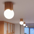 LAMPAMI - lampa na sufit klosz kula mleczna, lampa sufitowa z drewnem, mała lampa sufitowa, lampa mleczna kula, lampa do korytarza, lampa do małej kuchni, lampa sufitowa do małego pokoju, lampa na przedpokój SOLIS sollux