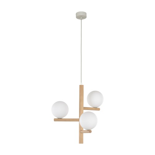 LAMPAMI - żyrandol do salonu kule białe, lampa wisząca kule, żyrandol do salonu nowoczesny, lampa do sypialni wisząca, lampa wisząca nad stół w jadalni, oświetlenie nad stołem ESTERA WOOD