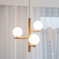 LAMPAMI - żyrandol do salonu kule białe, lampa wisząca kule, żyrandol do salonu nowoczesny, lampa do sypialni wisząca, lampa wisząca nad stół w jadalni, oświetlenie nad stołem ESTERA WOOD