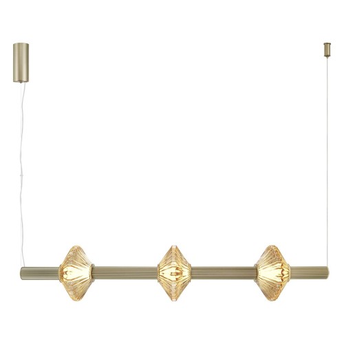 LAMPAMI - żyrandol ledowy do salonu złoty potrójny, stylowa lampa do salonu, lampa ledowa wisząca złota, lampa led do jadalni, lampa do salonu, lampa wisząca Padre Gold 18W LED