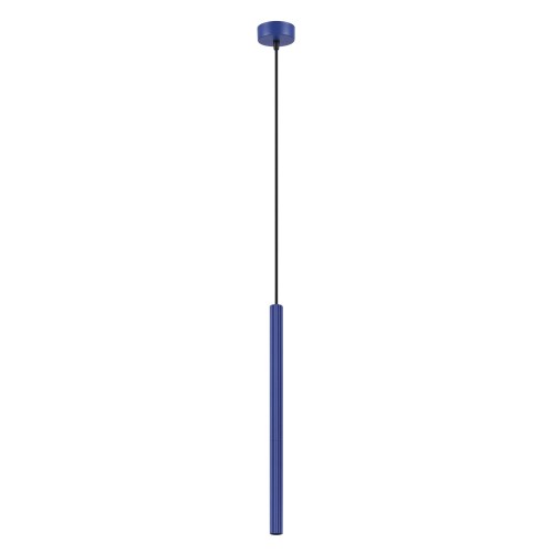 LAMPAMI - niebieska lampa wisząca, tuba ryflowana, lampa tuba wisząca, lampa wisząca punktowa, lampa do sypialni wisząca przy łóżku, lampa nad wyspę kuchenną, tuba lampa sufitowa ARCHE 1 ultramaryna sollux