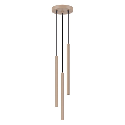 LAMPAMI - beżowa lampa wisząca tuby sufitowe ryflowane, lampa do salonu, lampa do sypialni, lampa wisząca nad stół, długa lampa wisząca tuby sufitowe, oświetlenie nad stołem, lampa nad wyspę kuchenną ARCHE 3P taupe