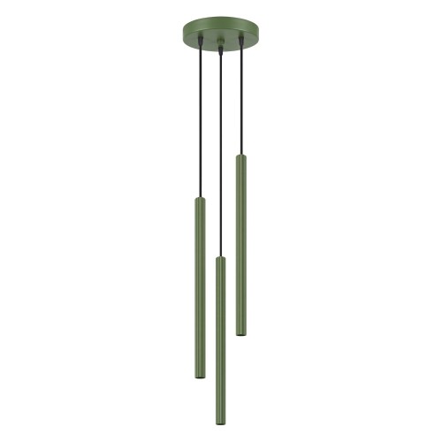 LAMPAMI - lampa wisząca zielona oliwka, tuby sufitowe, lampa nad wyspę, lampa nad stół do jadalni, lampa 3 punktowa, lampa do kuchni, lampa nowoczesna wisząca ARCHE 3P zielona oliwka sollux