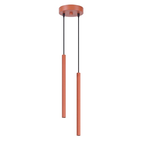 LAMPAMI - lampa wisząca dekoracyjna, tuby sufitowe ryflowane, lampa wisząca nad wyspę, lampa do sypialni wisząca przy łóżku, lampa wisząca przy lustrze, lampa 2 punktowa wisząca ARCHE 2P ochra czerwona sollux